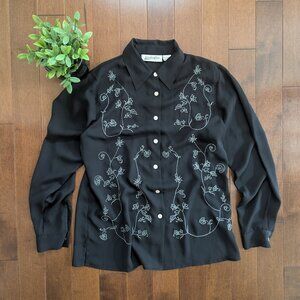 FLORAL EMBROIDERED VINTAGE BUTTON UP BLOUSE TOP